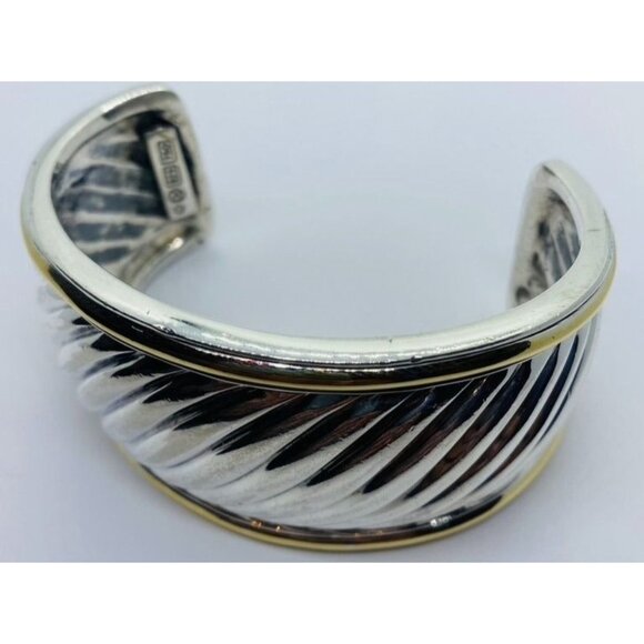 David Yurman Sterling Silver 925 18KT 750 Wide Cuff Bracelet - Picture 4 of 8